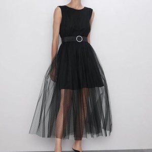 Dotted Mesh Tulle Midi Dress